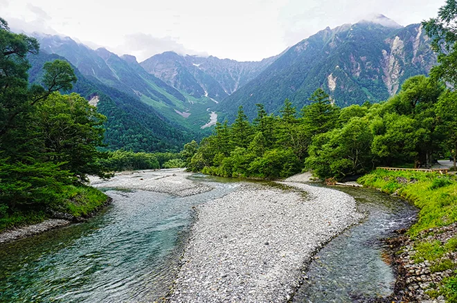 Hayakawa Valley and Minami Alps landscape in rural Yamanashi Japan