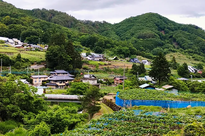 Rural valley landscape in Yamanashi Japan ideal for a private nature day trip