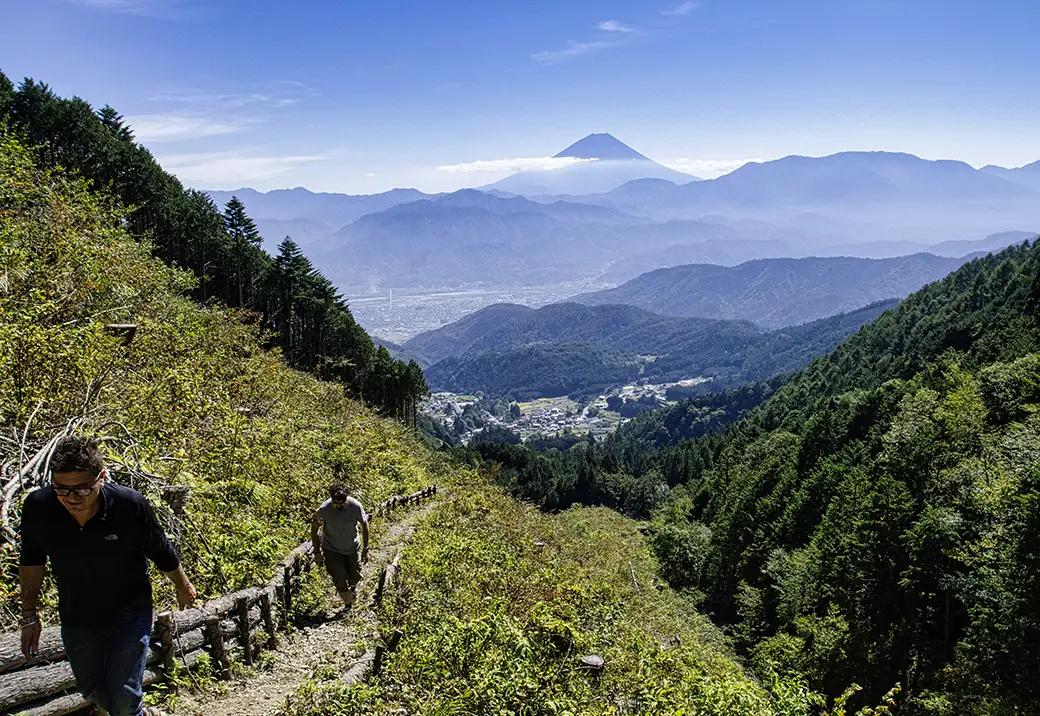 Mt Fuji and valley landscape in rural Yamanashi Japan
